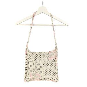 FREE PEOPLE Shoulder Tote Bag Slub Cotton Stars Polka Dots Floral Cream Reusable